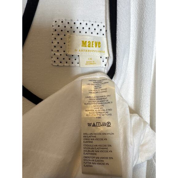 Maeve by Anthropologie Mid-2010s Ivory Black Piped Stretch Midi Dress Size 1X - Picture 9 of 10